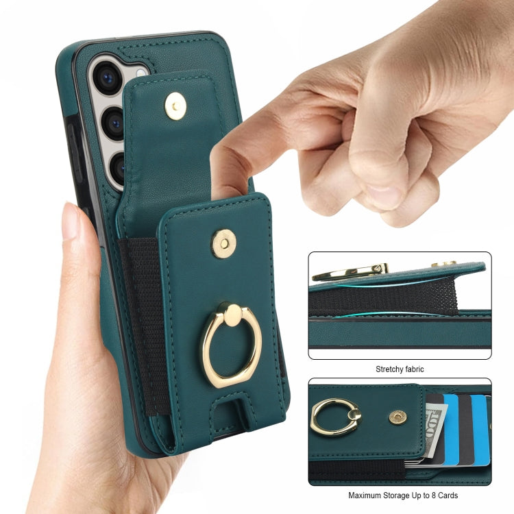 For Samsung Galaxy S23+ 5G Elastic Card Bag Ring Holder Phone Case(Dark Green) - HoMEdemic™ 