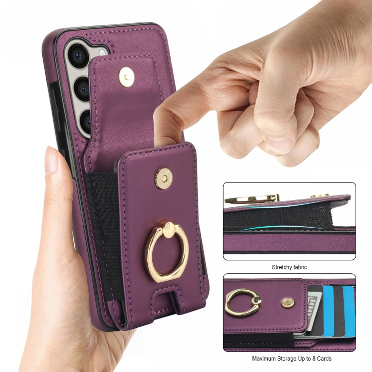 For Samsung Galaxy S23+ 5G Elastic Card Bag Ring Holder Phone Case(Purple) - HoMEdemic™ 