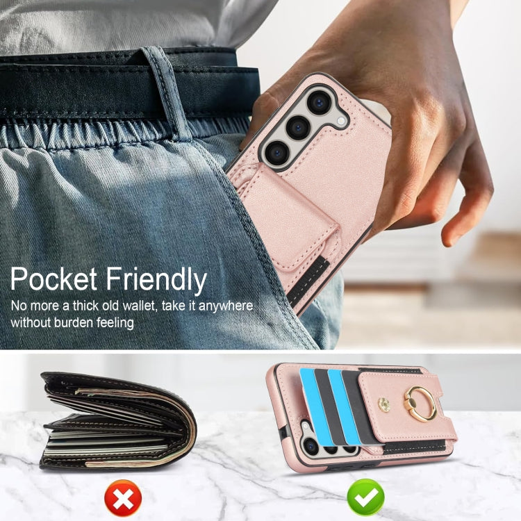 For Samsung Galaxy S23+ 5G Elastic Card Bag Ring Holder Phone Case(Rose Gold) - HoMEdemic™ 