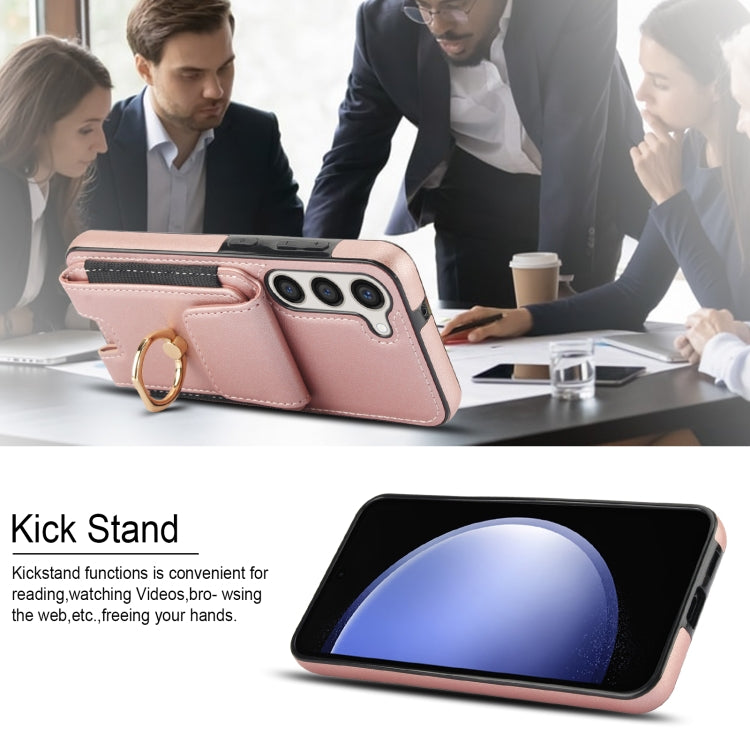 For Samsung Galaxy S23+ 5G Elastic Card Bag Ring Holder Phone Case(Rose Gold) - HoMEdemic™ 