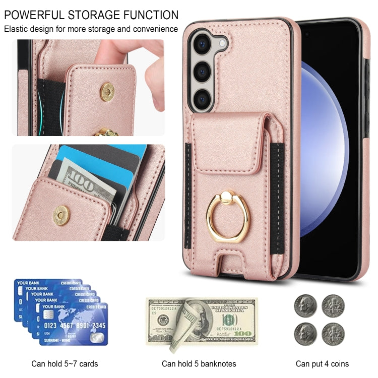 For Samsung Galaxy S23+ 5G Elastic Card Bag Ring Holder Phone Case(Rose Gold) - HoMEdemic™ 