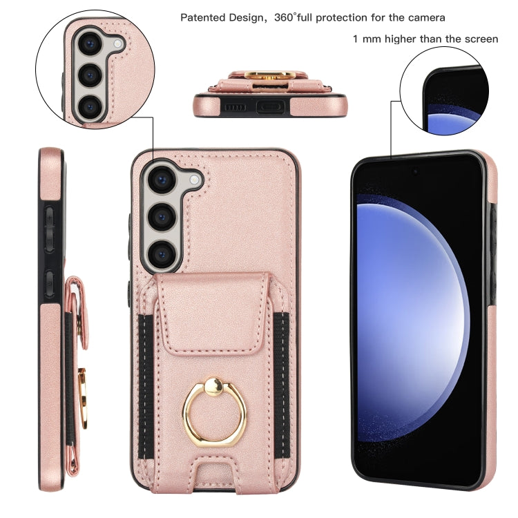 For Samsung Galaxy S23+ 5G Elastic Card Bag Ring Holder Phone Case(Rose Gold) - HoMEdemic™ 
