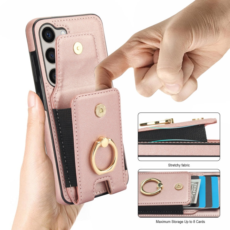 For Samsung Galaxy S23+ 5G Elastic Card Bag Ring Holder Phone Case(Rose Gold) - HoMEdemic™ 