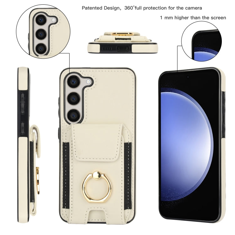 For Samsung Galaxy S23+ 5G Elastic Card Bag Ring Holder Phone Case(White) - HoMEdemic™ 