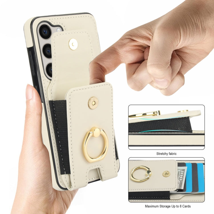 For Samsung Galaxy S23+ 5G Elastic Card Bag Ring Holder Phone Case(White) - HoMEdemic™ 