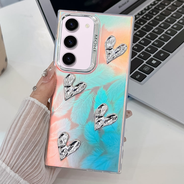 For Samsung Galaxy S23+ 5G Electroplating 4-Heart Laser Texture TPU Phone Case(Feathers) - HoMEdemic™ 