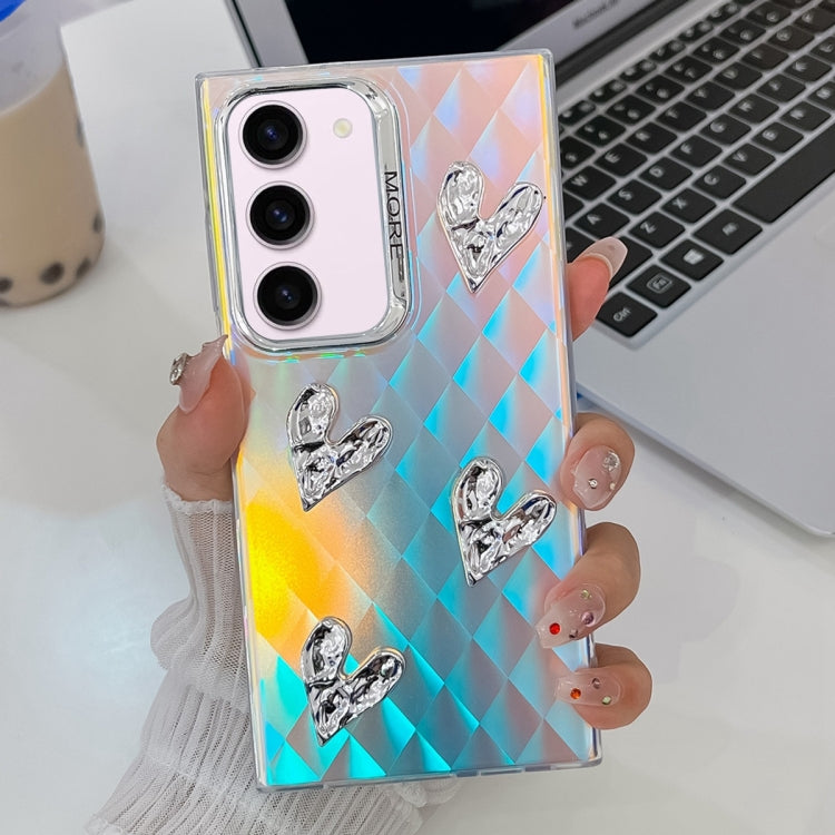 For Samsung Galaxy S23+ 5G Electroplating 4-Heart Laser Texture TPU Phone Case(Plaid) - HoMEdemic™ 