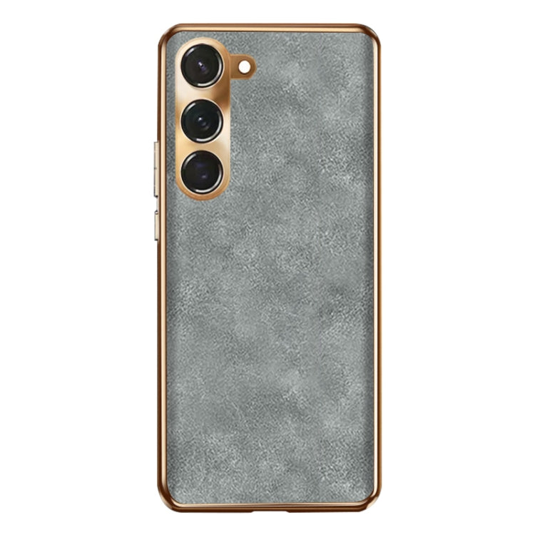 For Samsung Galaxy S23+ 5G Electroplating Lambskin Leather Phone Case(Grey) - HoMEdemic™ 