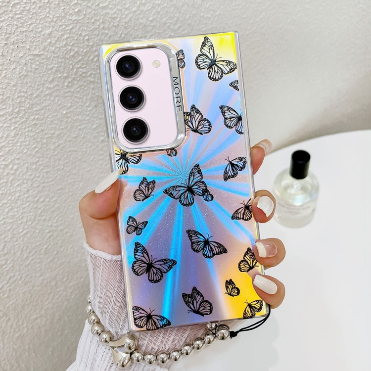 For Samsung Galaxy S23+ 5G Electroplating Laser Butterfly Phone Case with Wrist Strap(Black Butterflies AB5) - HoMEdemic™ 