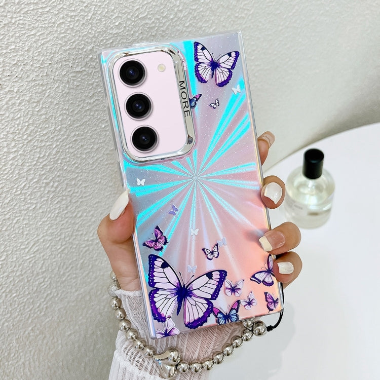 For Samsung Galaxy S23+ 5G Electroplating Laser Butterfly Phone Case with Wrist Strap(Purple Butterflies AB3) - HoMEdemic™ 