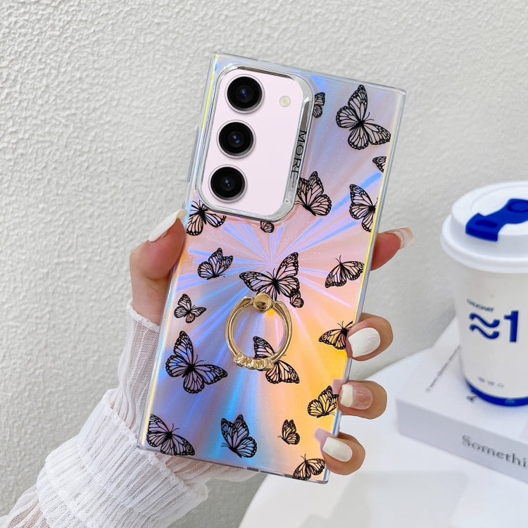 For Samsung Galaxy S23+ 5G Electroplating Laser Butterfly Ring Holder Phone Case(Black Butterflies AB5) - HoMEdemic™ 