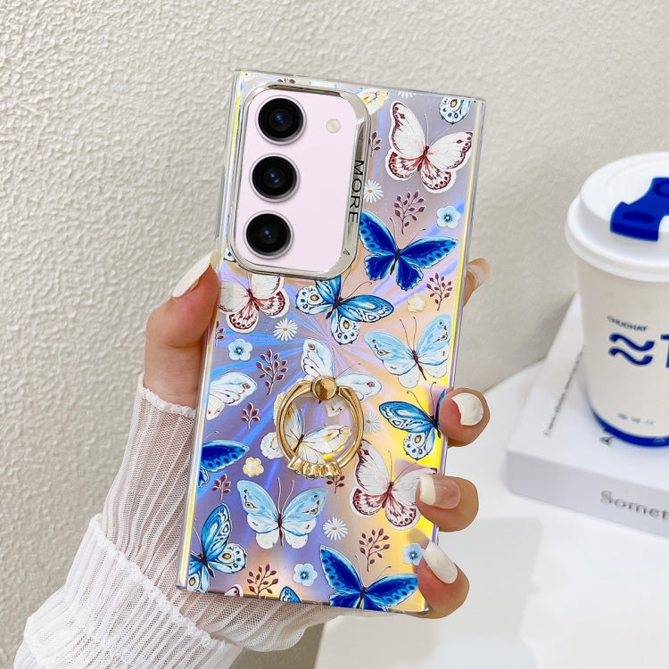 For Samsung Galaxy S23+ 5G Electroplating Laser Butterfly Ring Holder Phone Case(Blue Butterflies AB4) - HoMEdemic™ 