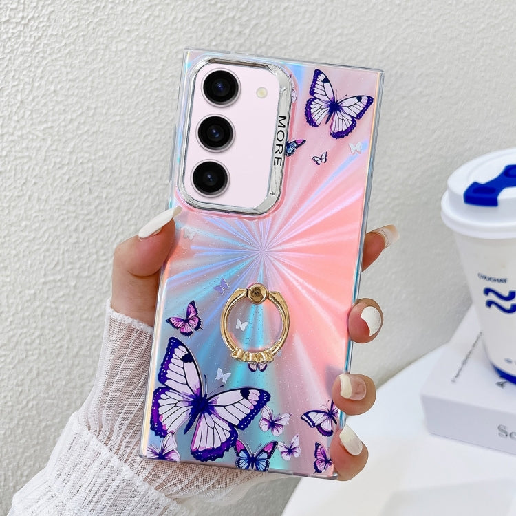 For Samsung Galaxy S23+ 5G Electroplating Laser Butterfly Ring Holder Phone Case(Purple Butterflies AB3) - HoMEdemic™ 