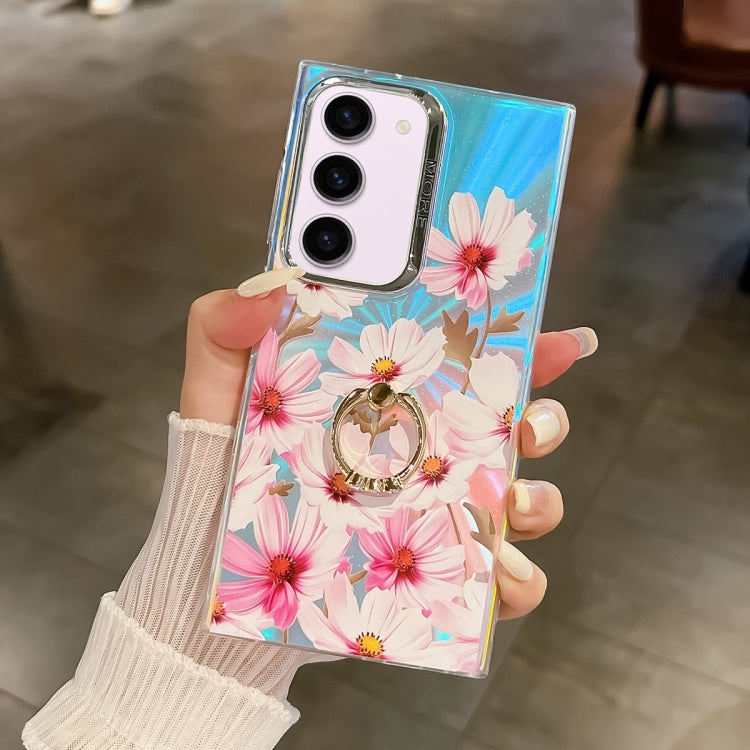 For Samsung Galaxy S23+ 5G Electroplating Laser Flower Ring Holder TPU Phone Case(Cosmos Flower AH7) - HoMEdemic™ 