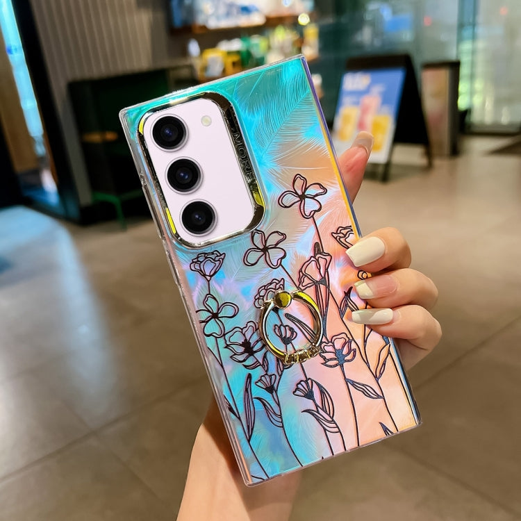For Samsung Galaxy S23+ 5G Electroplating Laser Flower Ring Holder TPU Phone Case(Drawn Flowers AH3) - HoMEdemic™ 