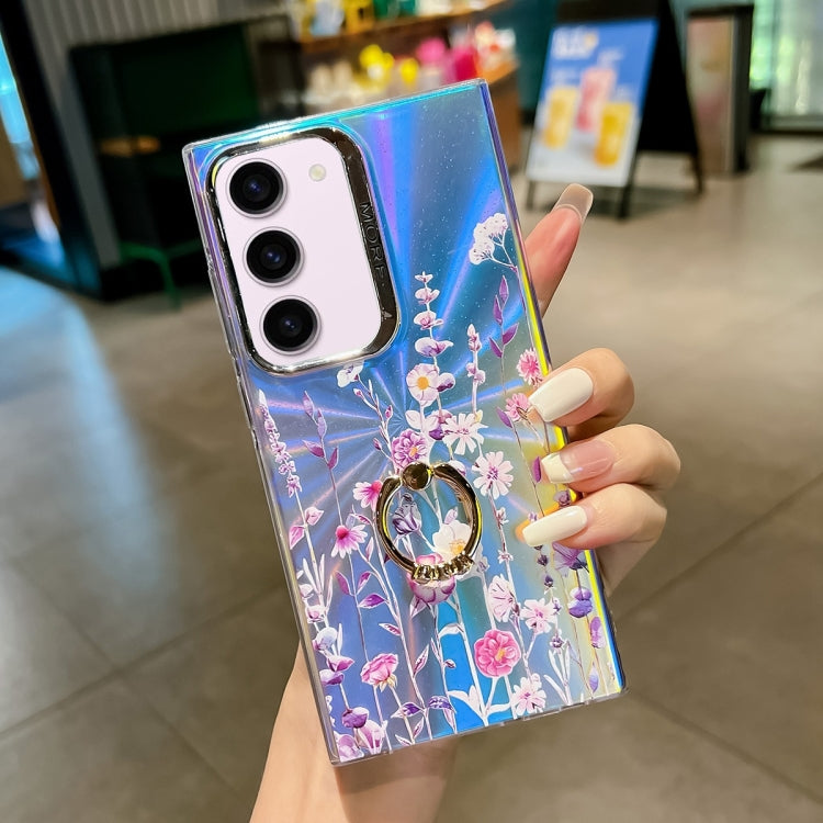 For Samsung Galaxy S23+ 5G Electroplating Laser Flower Ring Holder TPU Phone Case(Flower AH1) - HoMEdemic™ 