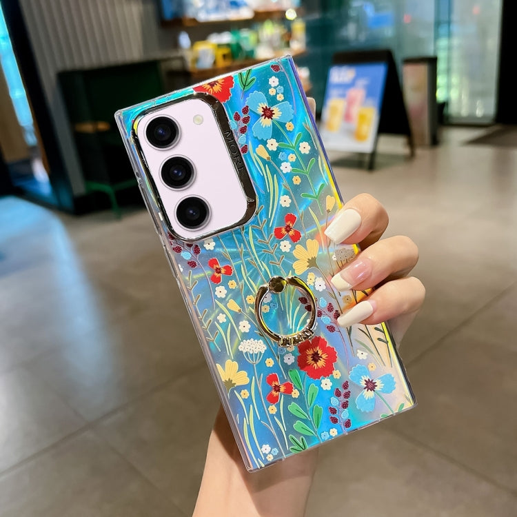 For Samsung Galaxy S23+ 5G Electroplating Laser Flower Ring Holder TPU Phone Case(Flower AH6) - HoMEdemic™ 