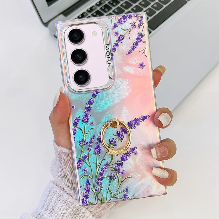 For Samsung Galaxy S23+ 5G Electroplating Laser Flower Ring Holder TPU Phone Case(Lavender AH14) - HoMEdemic™ 