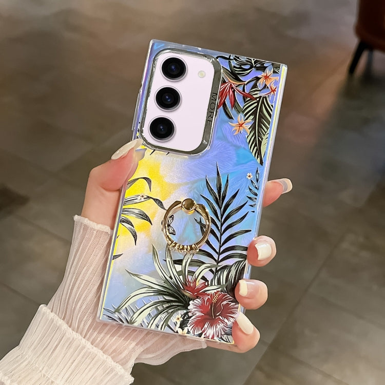 For Samsung Galaxy S23+ 5G Electroplating Laser Flower Ring Holder TPU Phone Case(Leaves AH12) - HoMEdemic™ 