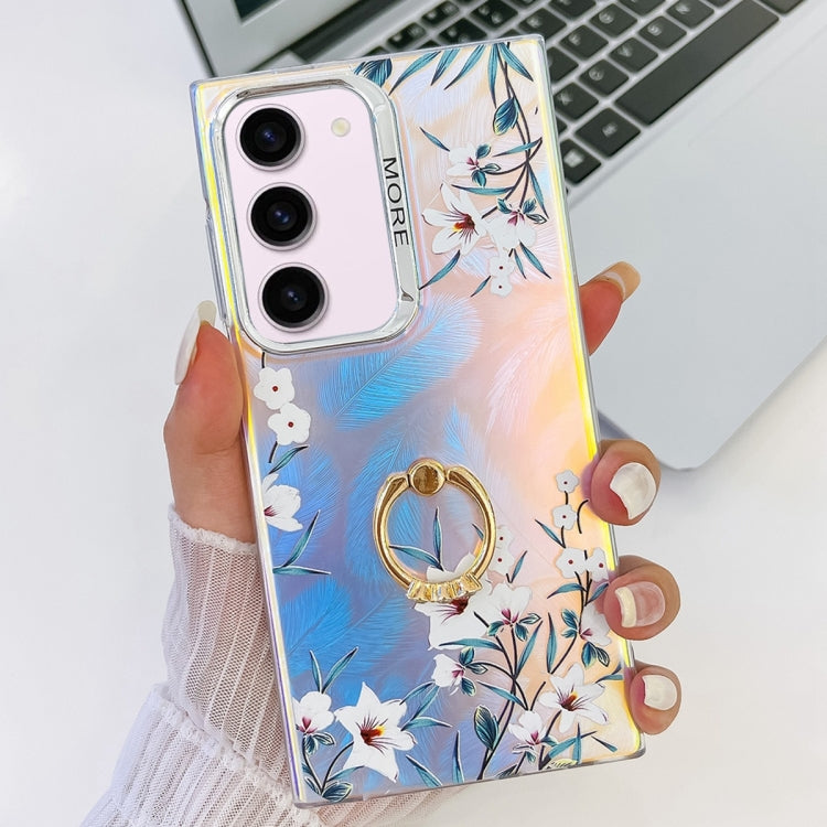 For Samsung Galaxy S23+ 5G Electroplating Laser Flower Ring Holder TPU Phone Case(Morning Glory AH16) - HoMEdemic™ 