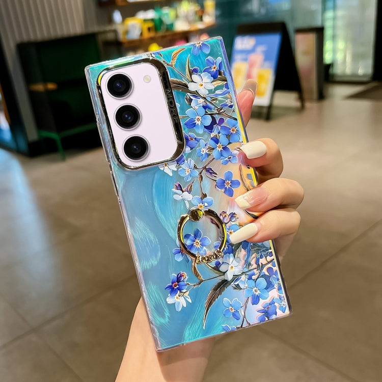 For Samsung Galaxy S23+ 5G Electroplating Laser Flower Ring Holder TPU Phone Case(Myosotis AH2) - HoMEdemic™ 