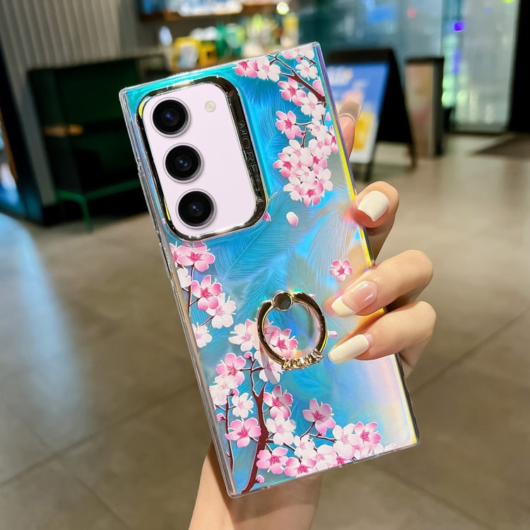 For Samsung Galaxy S23+ 5G Electroplating Laser Flower Ring Holder TPU Phone Case(Peach Blossom AH4) - HoMEdemic™ 