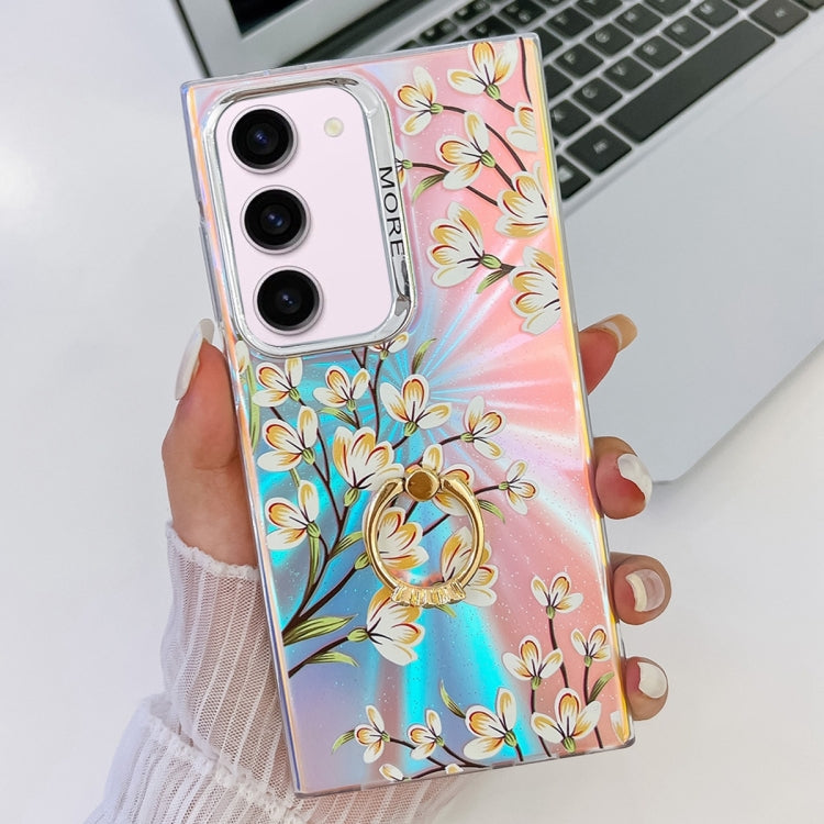 For Samsung Galaxy S23+ 5G Electroplating Laser Flower Ring Holder TPU Phone Case(Pear Blossom AH17) - HoMEdemic™ 