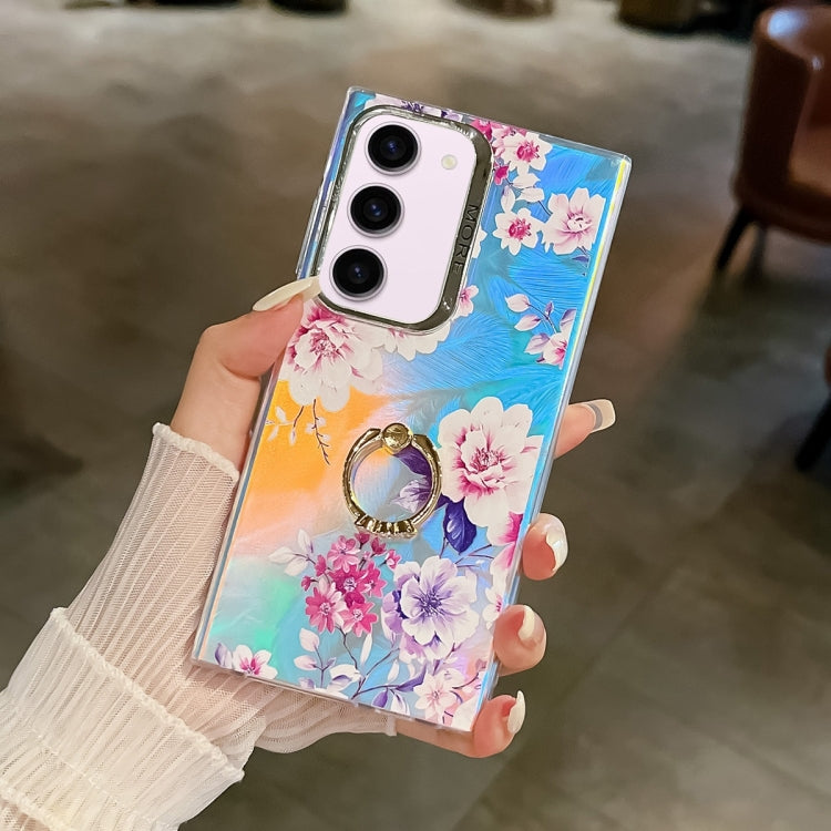 For Samsung Galaxy S23+ 5G Electroplating Laser Flower Ring Holder TPU Phone Case(Peony AH11) - HoMEdemic™ 