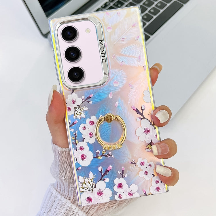 For Samsung Galaxy S23+ 5G Electroplating Laser Flower Ring Holder TPU Phone Case(Plum Blossom AH18) - HoMEdemic™ 