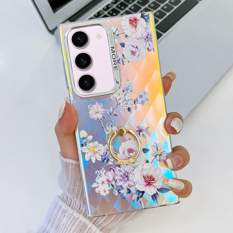 For Samsung Galaxy S23+ 5G Electroplating Laser Flower Ring Holder TPU Phone Case(Rose AH15) - HoMEdemic™ 