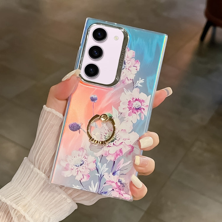 For Samsung Galaxy S23+ 5G Electroplating Laser Flower Ring Holder TPU Phone Case(Zinnia AH9) - HoMEdemic™ 