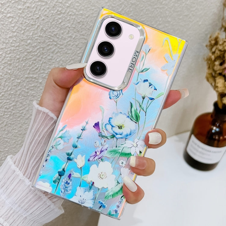 For Samsung Galaxy S23+ 5G Electroplating Laser Flower Texture TPU Phone Case(Blue Flower AH8) - HoMEdemic™ 
