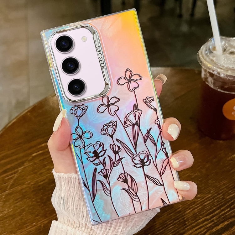 For Samsung Galaxy S23+ 5G Electroplating Laser Flower Texture TPU Phone Case(Drawn Flowers AH3) - HoMEdemic™ 