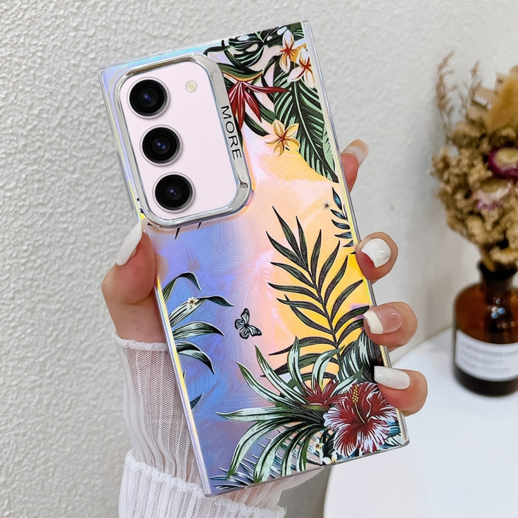 For Samsung Galaxy S23+ 5G Electroplating Laser Flower Texture TPU Phone Case(Leaves AH12) - HoMEdemic™ 