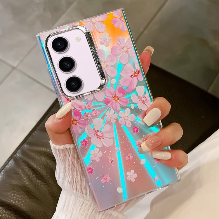 For Samsung Galaxy S23+ 5G Electroplating Laser Flower Texture TPU Phone Case(Pink Flower AH13) - HoMEdemic™ 