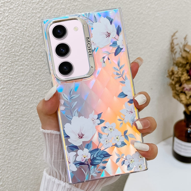 For Samsung Galaxy S23+ 5G Electroplating Laser Flower Texture TPU Phone Case(White Flower AH10) - HoMEdemic™ 