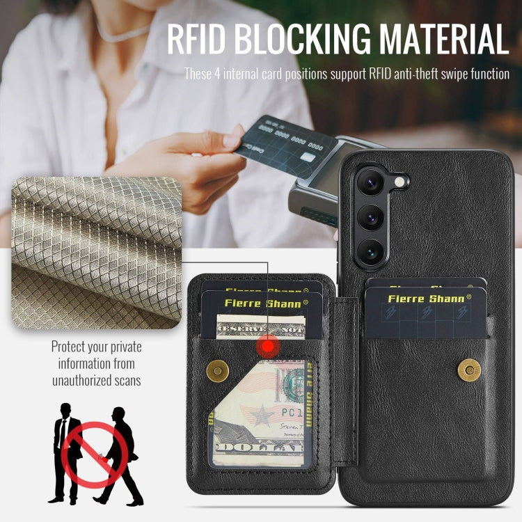 For Samsung Galaxy S23+ 5G Fierre Shann Oil Wax Cow Leather Card Holder Back Phone Case(Black) - HoMEdemic™ 