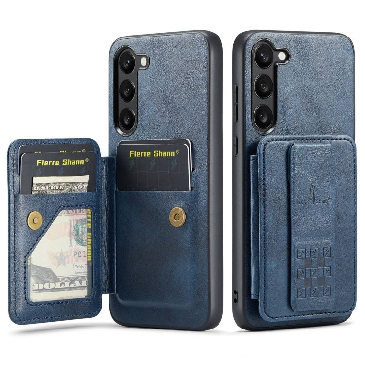 For Samsung Galaxy S23+ 5G Fierre Shann Oil Wax Cow Leather Card Holder Back Phone Case(Blue) - HoMEdemic™ 