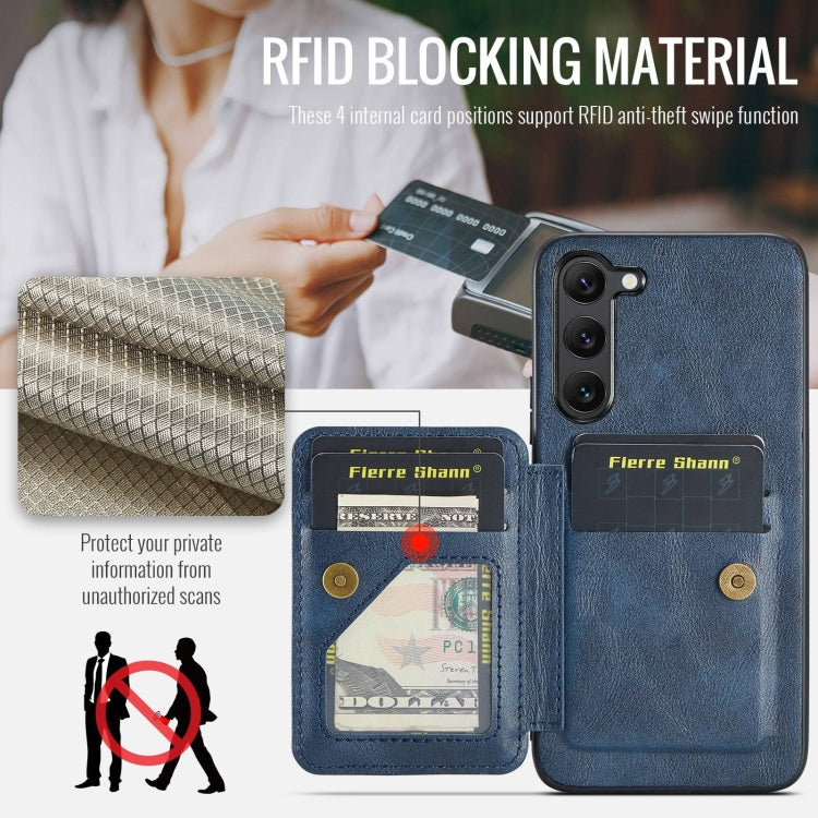 For Samsung Galaxy S23+ 5G Fierre Shann Oil Wax Cow Leather Card Holder Back Phone Case(Blue) - HoMEdemic™ 