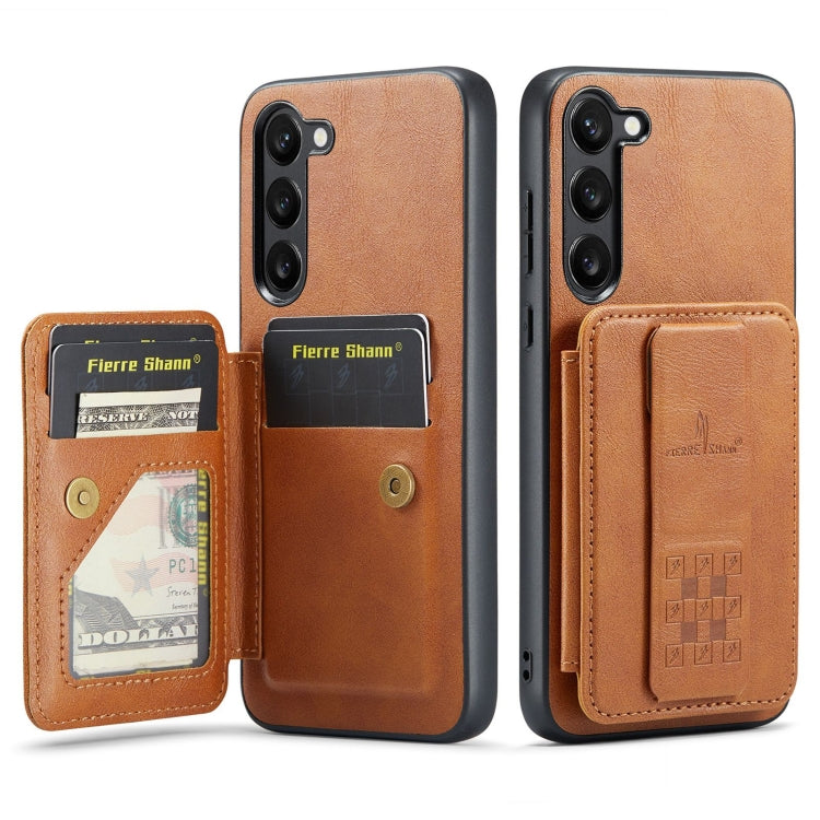 For Samsung Galaxy S23+ 5G Fierre Shann Oil Wax Cow Leather Card Holder Back Phone Case(Brown) - HoMEdemic™ 