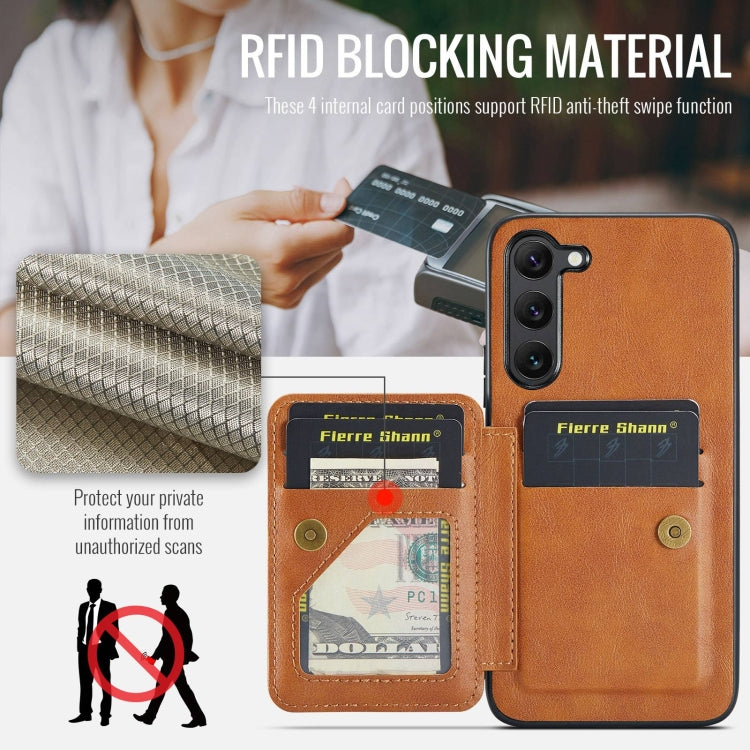 For Samsung Galaxy S23+ 5G Fierre Shann Oil Wax Cow Leather Card Holder Back Phone Case(Brown) - HoMEdemic™ 