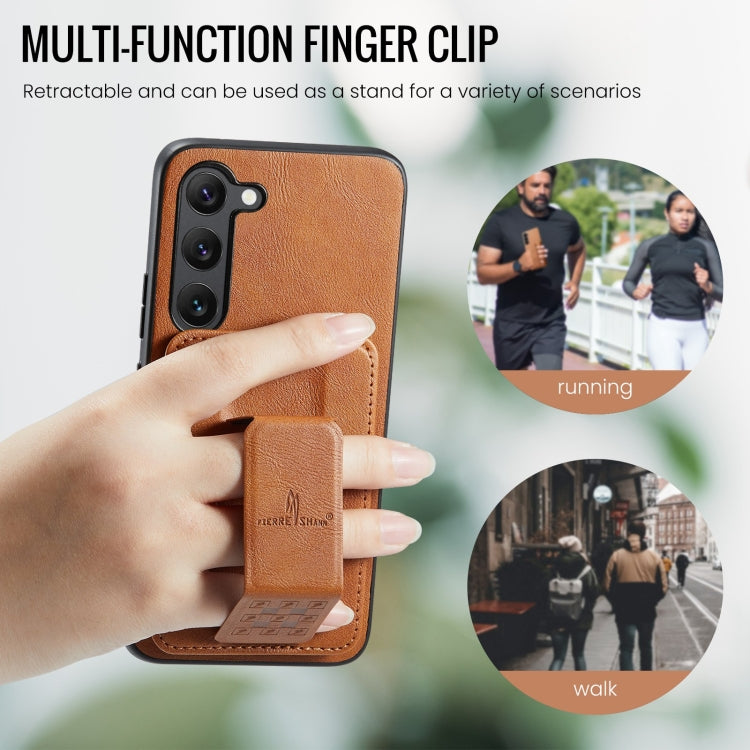 For Samsung Galaxy S23+ 5G Fierre Shann Oil Wax Cow Leather Card Holder Back Phone Case(Brown) - HoMEdemic™ 