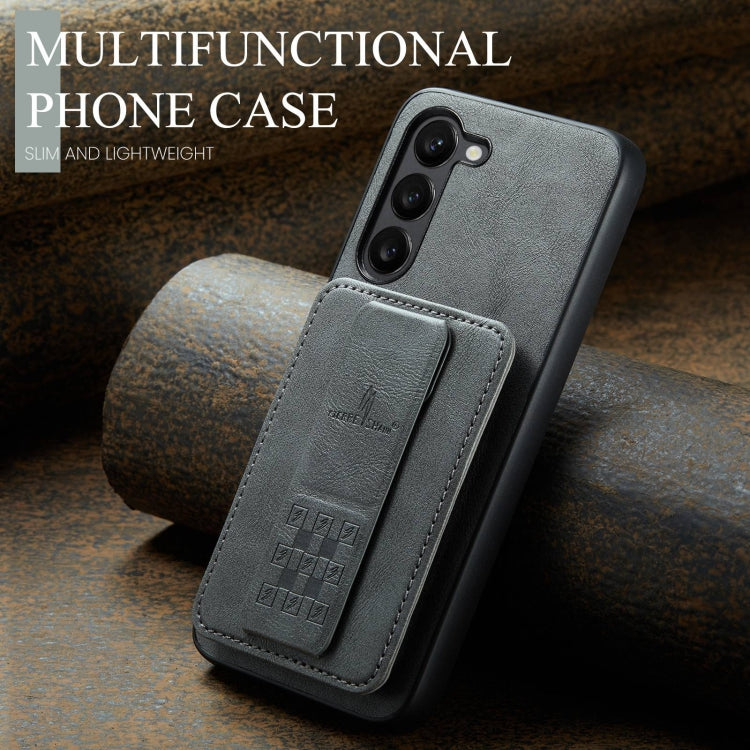 For Samsung Galaxy S23+ 5G Fierre Shann Oil Wax Cow Leather Card Holder Back Phone Case(Grey) - HoMEdemic™ 