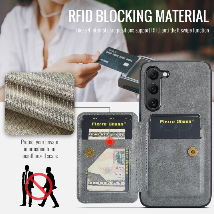 For Samsung Galaxy S23+ 5G Fierre Shann Oil Wax Cow Leather Card Holder Back Phone Case(Grey) - HoMEdemic™ 