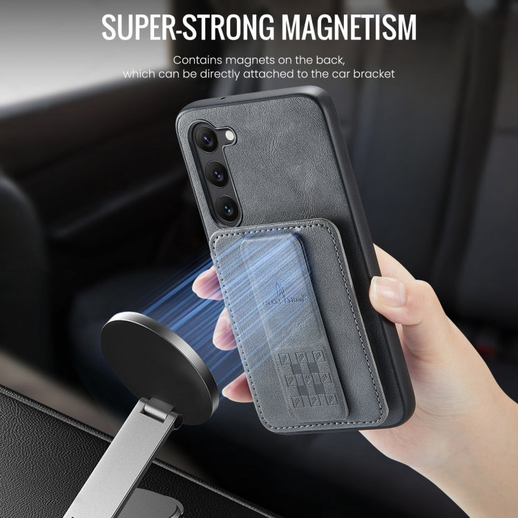 For Samsung Galaxy S23+ 5G Fierre Shann Oil Wax Cow Leather Card Holder Back Phone Case(Grey) - HoMEdemic™ 