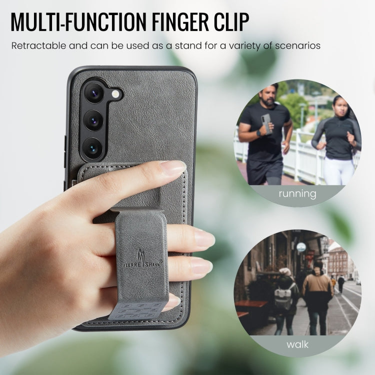 For Samsung Galaxy S23+ 5G Fierre Shann Oil Wax Cow Leather Card Holder Back Phone Case(Grey) - HoMEdemic™ 