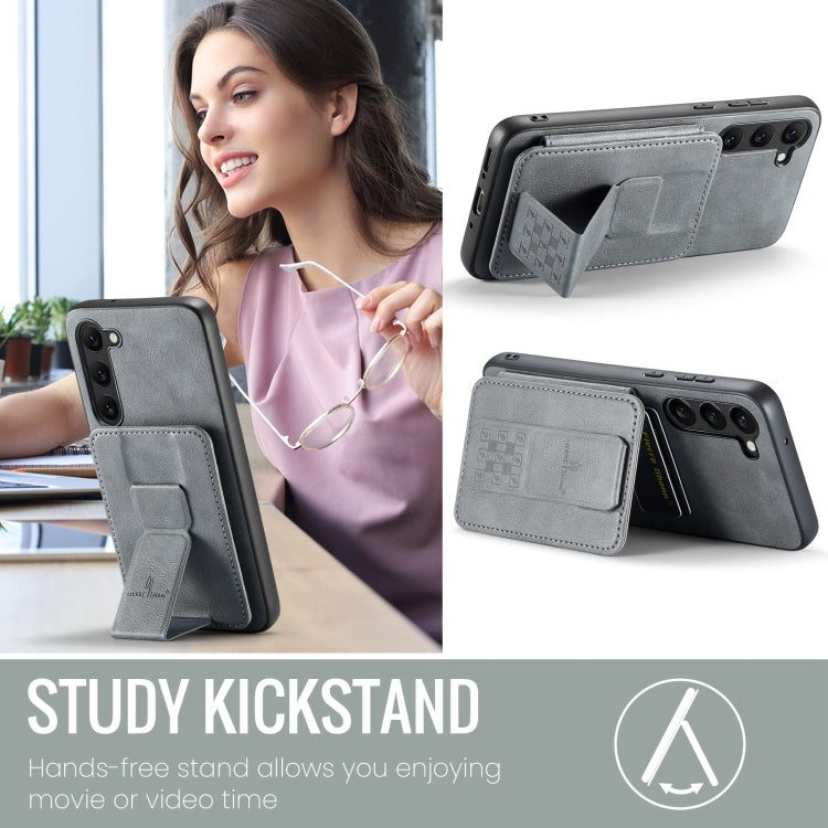 For Samsung Galaxy S23+ 5G Fierre Shann Oil Wax Cow Leather Card Holder Back Phone Case(Grey) - HoMEdemic™ 