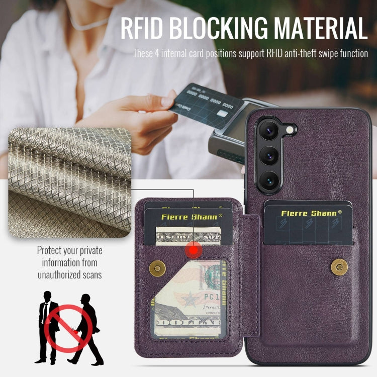 For Samsung Galaxy S23+ 5G Fierre Shann Oil Wax Cow Leather Card Holder Back Phone Case(Purple) - HoMEdemic™ 