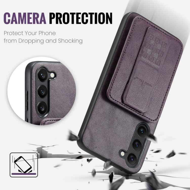 For Samsung Galaxy S23+ 5G Fierre Shann Oil Wax Cow Leather Card Holder Back Phone Case(Purple) - HoMEdemic™ 