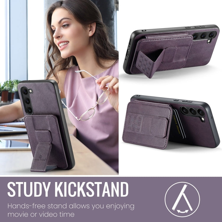 For Samsung Galaxy S23+ 5G Fierre Shann Oil Wax Cow Leather Card Holder Back Phone Case(Purple) - HoMEdemic™ 